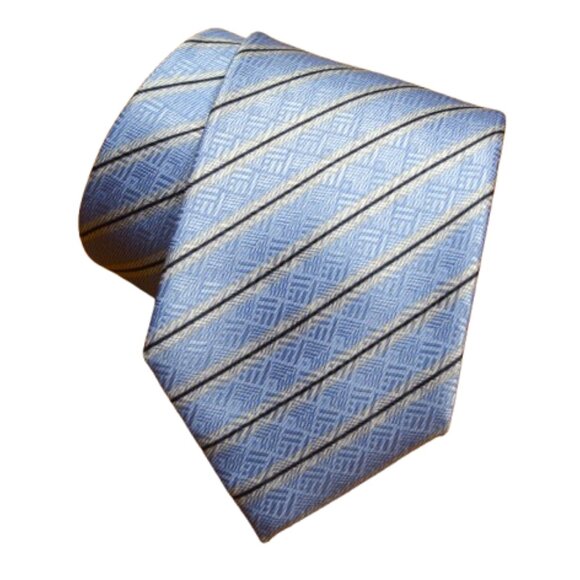 $450 Brioni Baby Blue White Regimental Geometric Silk Tie Handmade in Italy - Picture 16 of 16